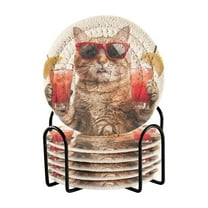 Cool Cat with Drinks Coasters with Holder for Coffee Table 6 Pcs Drink Coaster Sets Absorbent for Home Decor 4 inch