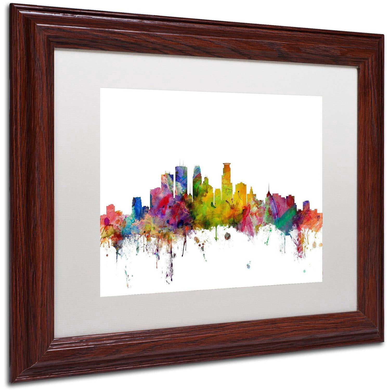 Trademark Fine Art 'Minneapolis Minnesota Skyline' Canvas Art by Michael Tompsett, White Matte, Wood Frame