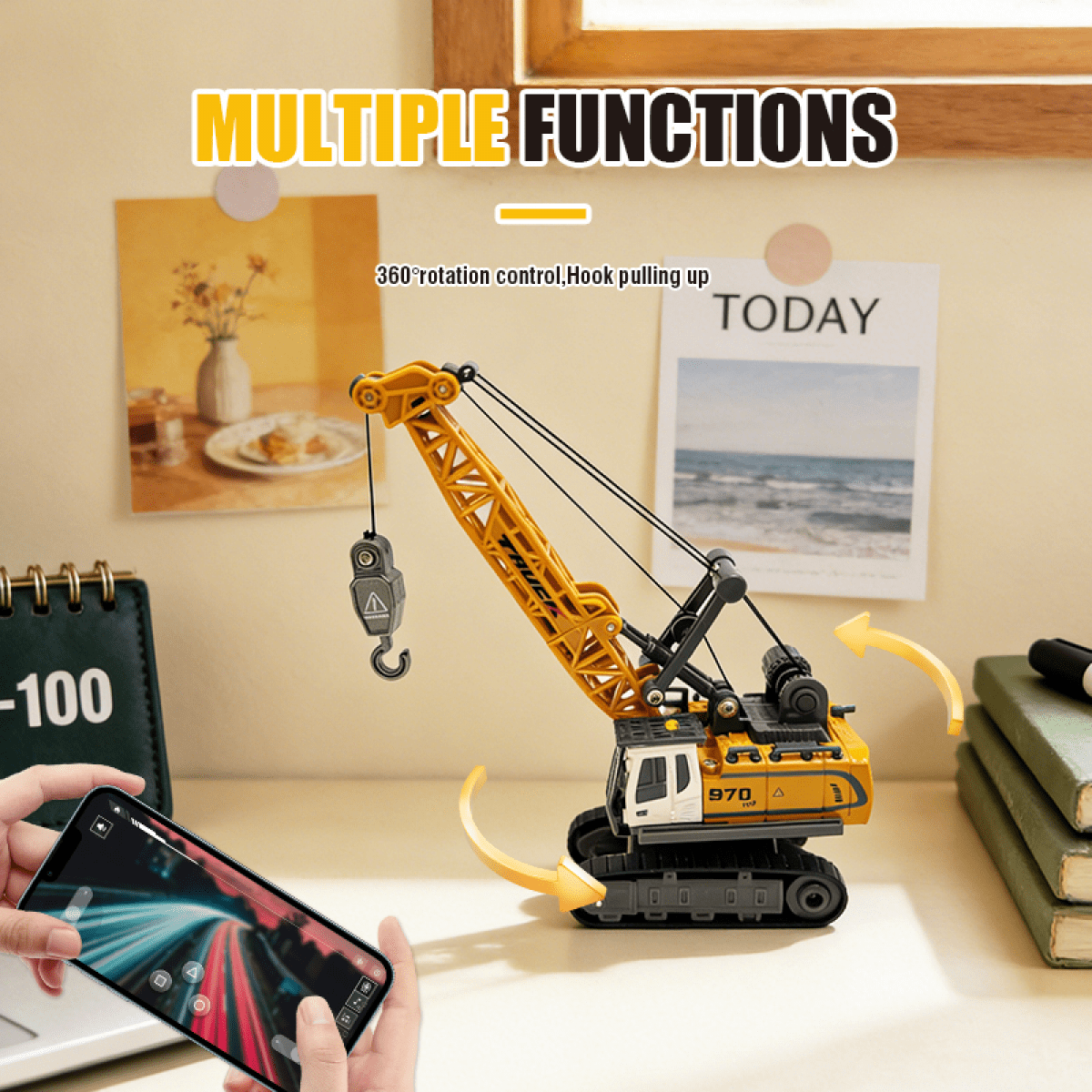 Remote Control Construction Crane Crawler 1/64 Truck Toys with 3 Speed, Lights & Sound for Kids Age 3 4-7 8 9 10 Christmas Birthday Gifts