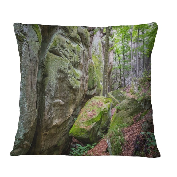 Designart Wild Deep Moss Forest Ukraine - Landscape Printed Throw Pillow - 12x20