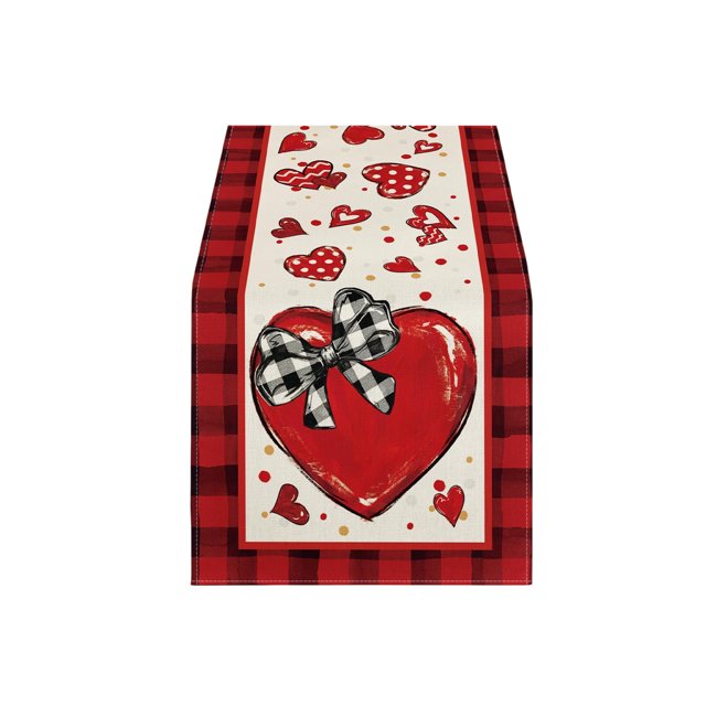 Decoración Del Día de San Valentín Mesa de Carrera de Día de San Valentín Mantel Súper Suave Catering Boda Cocina Fiesta Vacaciones Picnic Decoración Del Hogar 13x72 Pulgadas Corazón Romántico Largo T