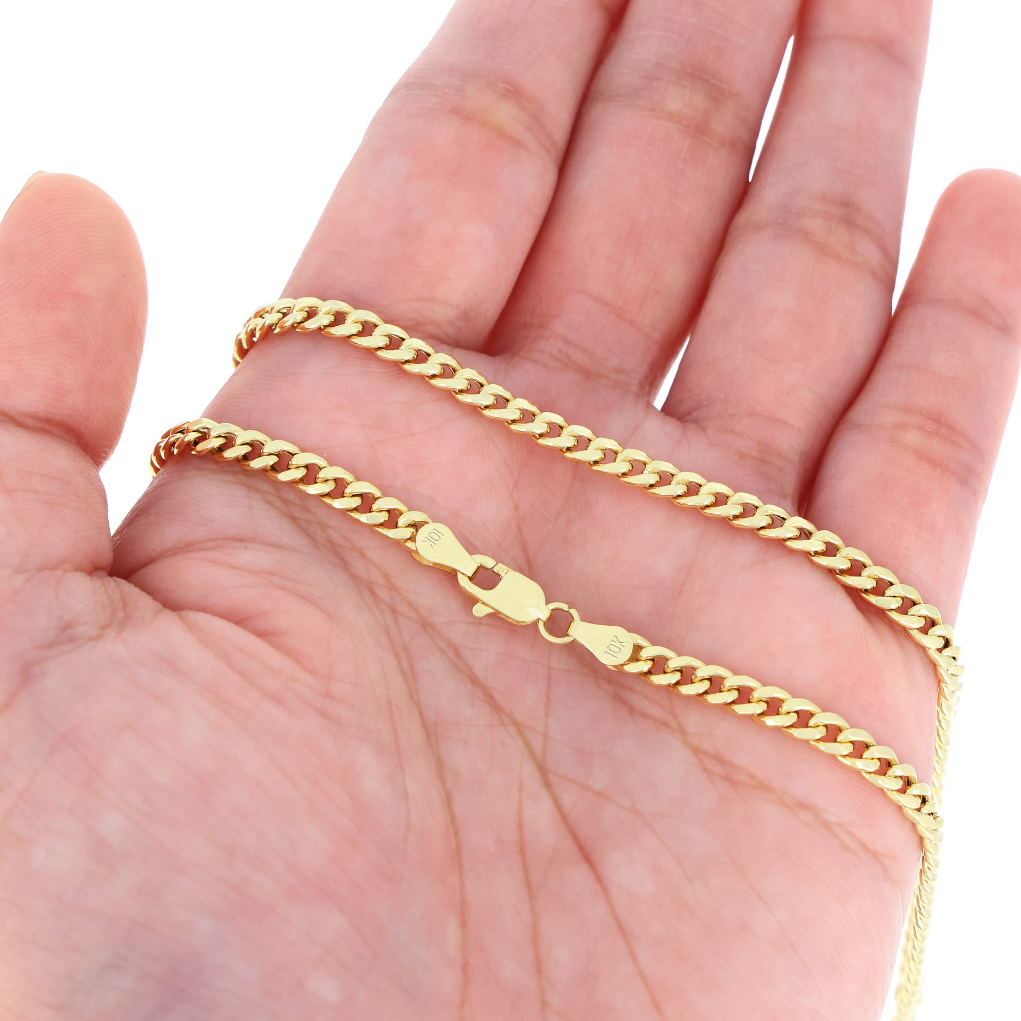 Nuragold 10k Real Yellow Gold Miami Cuban Lightweight Link 4mm Chain Necklace (16"-30") Italian Jewelry for Men & Women