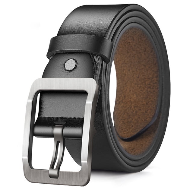 cinturón de hombre con hebilla de aleación antigua cinturón de hombre de cuero suave con hebilla de cobre perforada para jóvenes cinturón negro de 120 cm con hebilla rectangular de aleación plateada cepillada, correa de cuero suave con interior marrón y pasador perforable; estilo vintage moderno, adecuado para uso diario y a menudo usado para ajustar pantalones o ropa casual de trabajo.