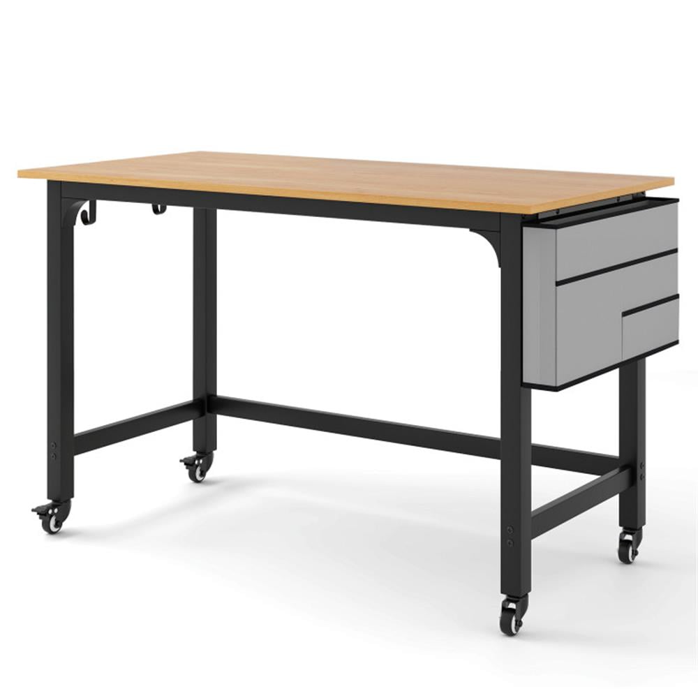 Demi Bonn 48" Mobile Computer Desk Workstation with 4 Smooth Casters, Small Home Office Desk Study Writing Table, Natural