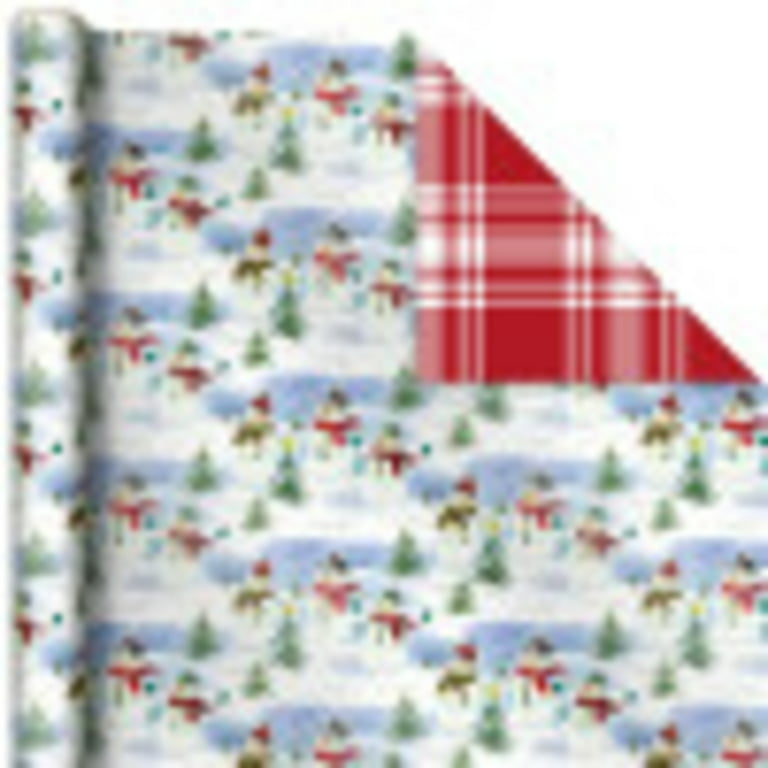 Hallmark Vintage Christmas Wrapping Paper Cut Lines on Reverse (3 Rolls:  120 sq. ft. ttl) Dancing Santas, Classic Snowman, Merry, Jolly, Happy