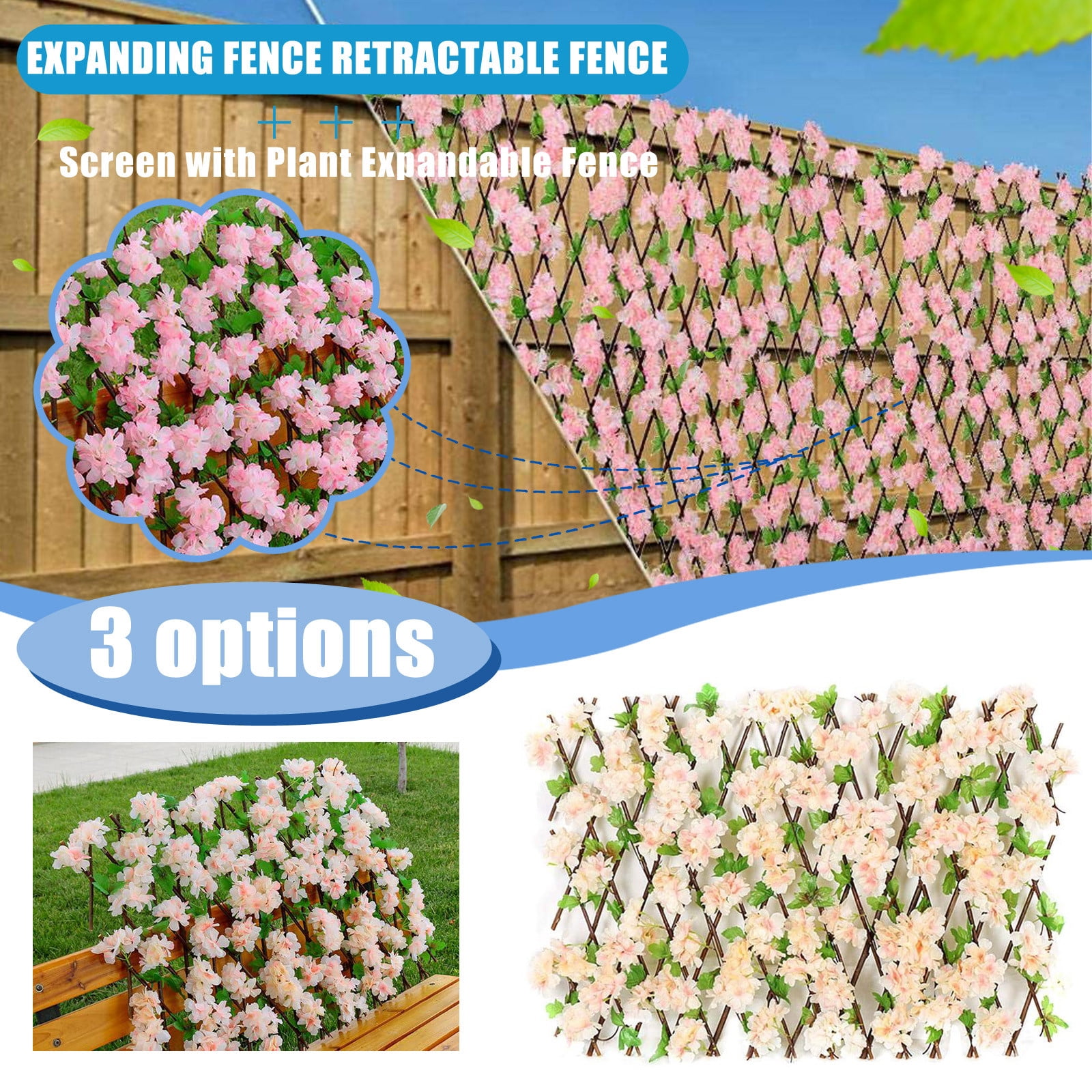 Small Deep Pink Sakura Outdoor Decorative Retractable Fence - Portable Easy To Install Lightweight - For Garden Patio Party Outdoor Event Wedding Picnic Home Decoration Yard