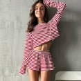 thumbnail image 2 of Spring and Summer New Style Comfortable and Fashionable Striped Long-Sleeved Flared Shorts Sleeping Suit for Ladies, 2 of 8