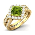 thumbnail image 2 of 6mm Cushion Peridot 925 Sterling Silver Gold Vermeil Dual Shank Halo Accents Valentines Day Gifts Ring, 2 of 3