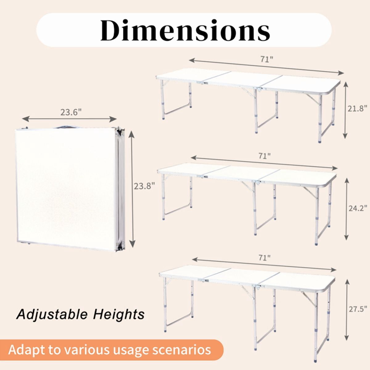 Alvantor 6ft Portable Folding Camping Table with White Aluminum Alloy