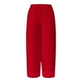 thumbnail image 4 of Lixiuxyad Women's Pants Women's Flowy Wide Leg Casual Pants High Waisted Elastic Waistband Lightweight Chiffon Comfortable Trousers With Pockets Red, 4 of 5