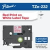 Brother Genuine P-touch TZE-232 Tape, 1/2" (0.47") Wide Standard Laminated Label Maker Tape, Red on White, 0.47 in. x 26.2 ft. (12mm x 8M), TZE232