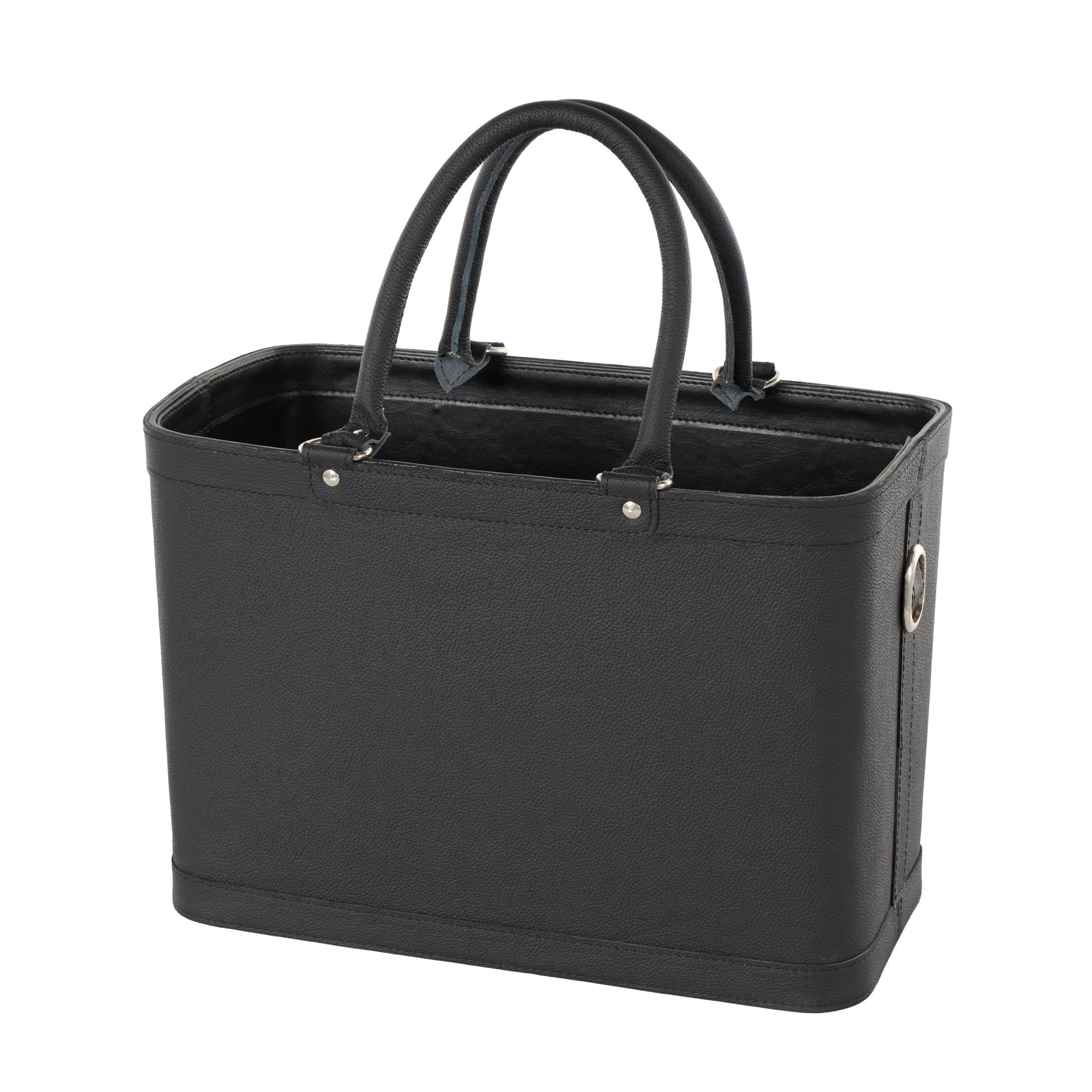 DecMode 17" Black Leather Handmade Box Style Single Slot Magazine Holder with Arched Handles