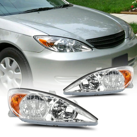CCIYU headlights assembly For Toyota Camry 2002-2004 With protective coating Chrome Housing Amber Reflector Clear Lens