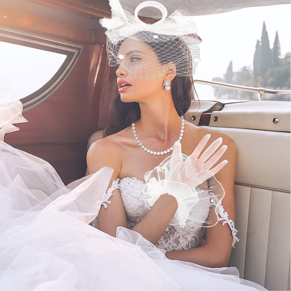 WEUVEB White Lightweight Breathable Tulle Lace Bridal Gloves