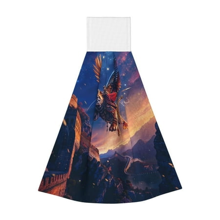 

Zufioo Starry Sky Flying Tiger Print Coral Fleece Velcro Hand Towel Hangable Absorbent Hand Towel Suitable for Kitchen Bathroom Household Items