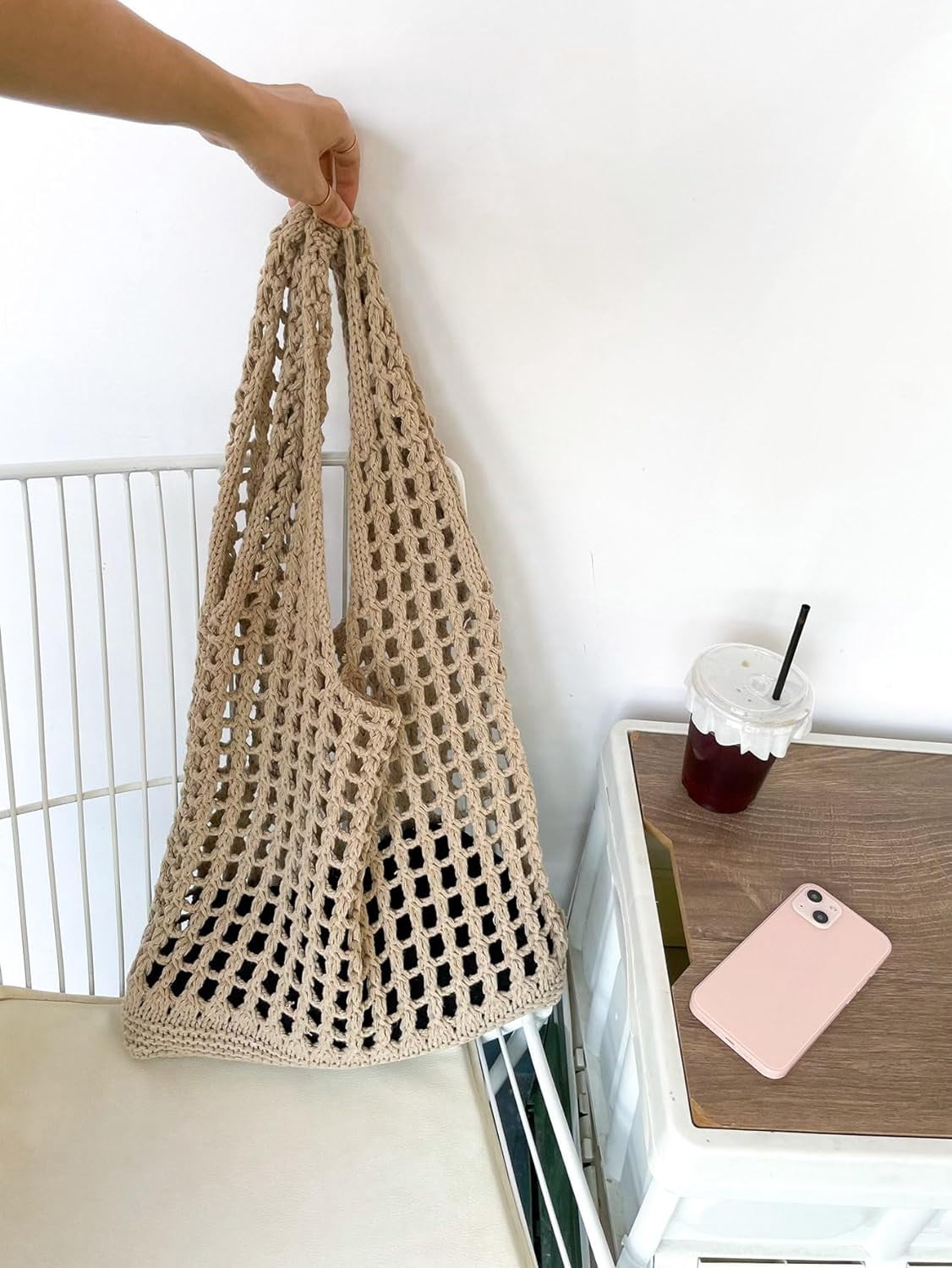 Women's Hollow Out Knit Tote Handbags Crochet Shoulder Bag