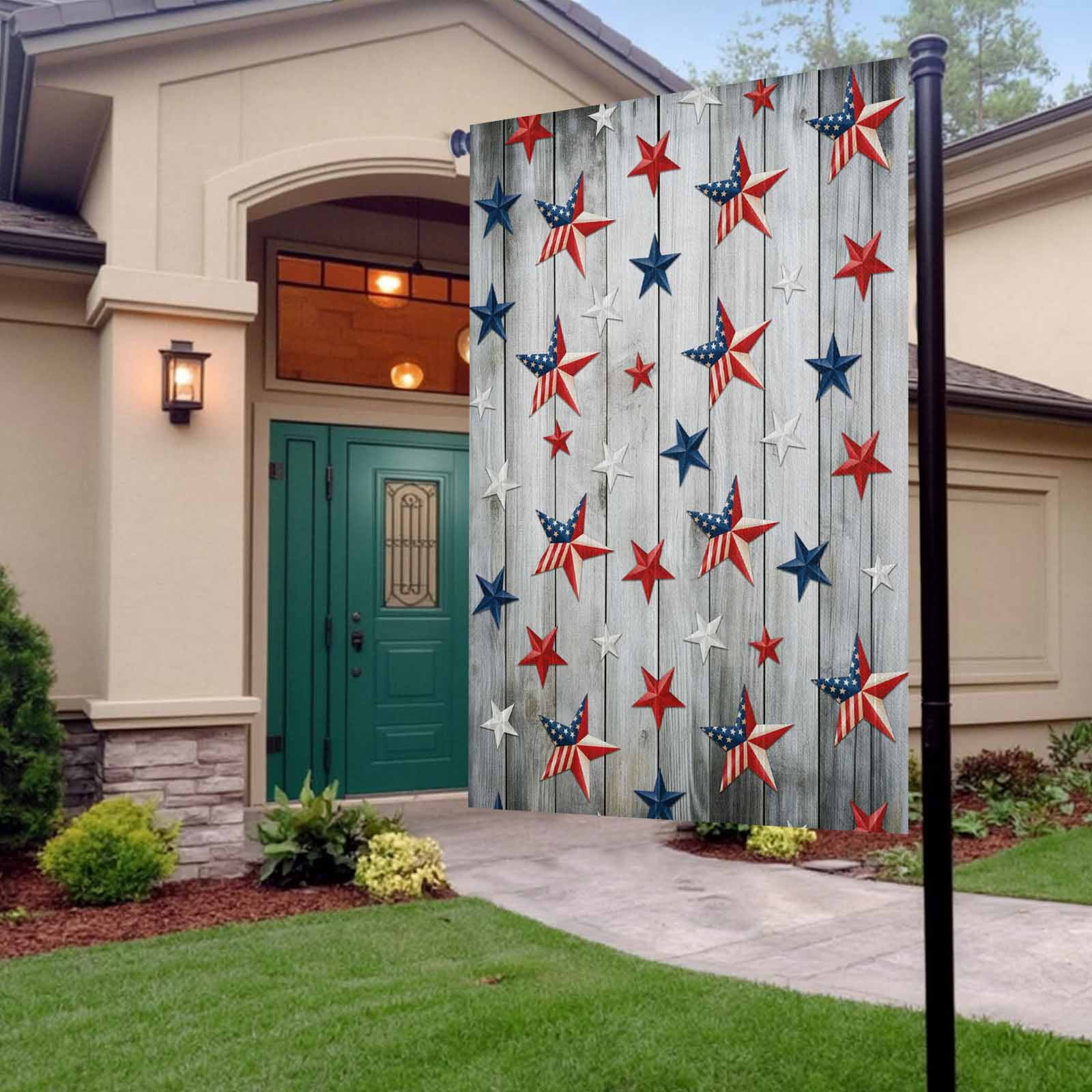 4th of July Garden Flags Patriotic Stars Stripes Garden Flag Double Sided Welcome Flag USA Flags Grey Wood Grain Independence Day Yard Flags for Outdoor Lawn Porch Memorial Day Decor 28x40 Inch