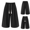 thumbnail image 1 of Ceisia Men's All-Season Solid Color Wide Gift Leg Pants Elastic Drawstring Waist Zipper Button Pockets for Outdoor Casual Daily Work Wear, 1 of 7
