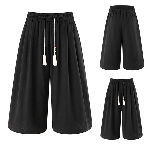 Ceisia Men's All-Season Solid Color Wide Gift Leg Pants Elastic Drawstring Waist Zipper Button Pockets for Outdoor Casual Daily Work Wear