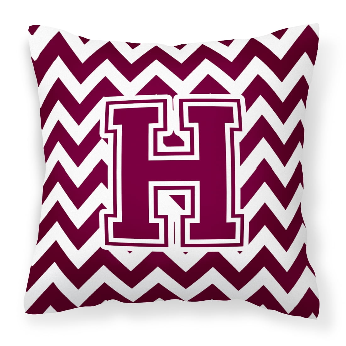 Letter H Chevron Maroon and White Fabric Decorative Pillow