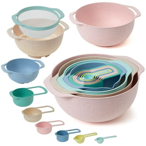 10 Pcs Plastic Mixing Bowls Set with Measuring Spoon,Colorful Serving Bowls for Kitchen,Ideal for Baking,Prepping,Nesting Bowls for Space Saving Storage