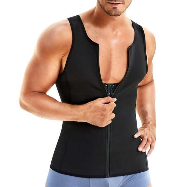 Men Shapewear Slimming Body Shaper Compression Shirt Tank top with Zipper  Underwear For tummy control,Black,3XL 