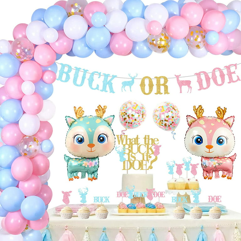 Buck or Doe Gender Reveal Decoration Pink Blue Buck or Doe Gender Reveal  Cake Cupcake Toppers with Buck or Doe Banner Bunting Winter Baby Shower