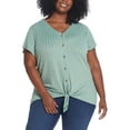 thumbnail image 4 of Weatherproof Vintage Women's Tie Front T-Shirt V-Neck Braided Knit Top-Green / M, 4 of 6