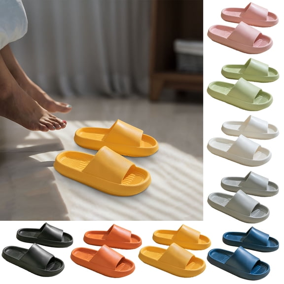 Puntoco Slippers for Women and Men Ultra Comfort Non-Slip Shower Sandals Indoor and Outdoor Use Quick Drying Pool Party Home Dorm Slides Yellow 40-41