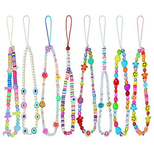 Mobile Phone Necklace Beads Mobile Phone Pendant Love Pearls Necklace for Mobile Phone Acrylic Phone Pendant Style Colorful Beads Phone Necklace Strap