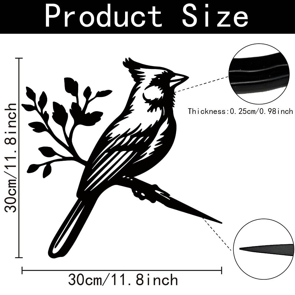 Metal Bird Garden Decor Bird Garden Stakes Decorative Black Statue Sculpture Cardinal Gifts Figurines Silhouette Yard Art Insert Home Decor for Outdoor Tree Patio Housewarming 11.8x11.8inch DIY