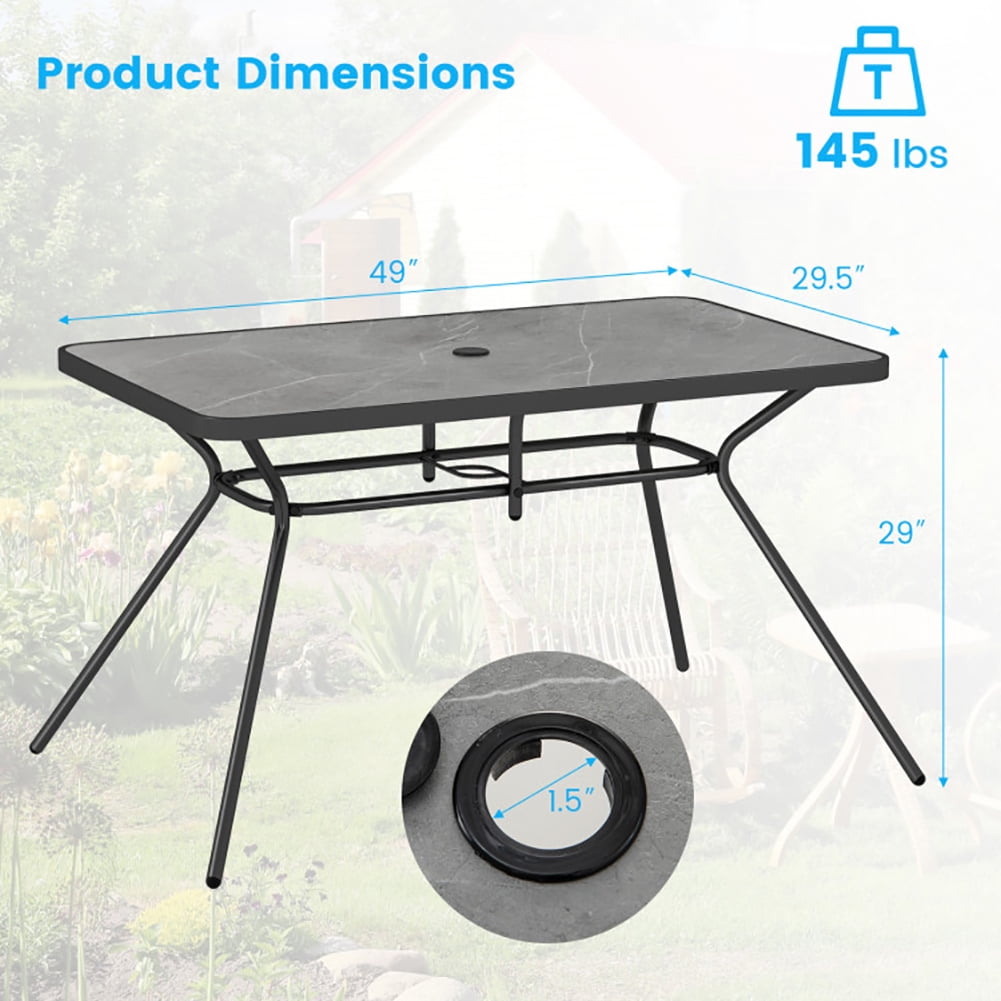 Aimee Lii 49 Inch Patio Rectangle Dining Table with Umbrella Hole, Outdoor Patio Furniture, Gray Aimee Lii 49 Inch Patio Rectangle Dining Table with Umbrella Hole, Outdoor Patio Furniture, Gray