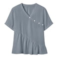 thumbnail image 5 of Paiwinds Women's V-Neck Linen Top Short Sleeve Button Detail Solid Color Casual Blouse with Ruffle Hem for Spring Summer, 5 of 8
