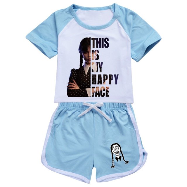 Addams, nuevo conjunto de ropa de verano para niñas, camiseta deportiva de manga corta estampada + Pantalones, conjunto de ropa para niños zhangyuxiang LED