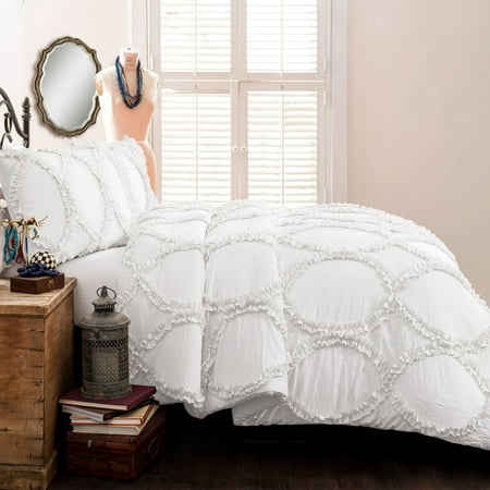 Avon Ogee Texture Comforter Set (King) White 3pc - Lush Décor