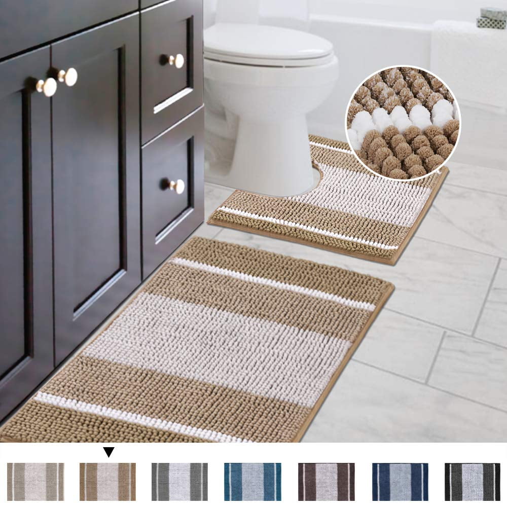White Smiry Chenille U-Shaped Toilet Bathroom Rugs 20 x 24 Soft Absorbent Non-Slip Contoured Rugs Machine Washable Contour Bath Mats for Bathroom Toilet 