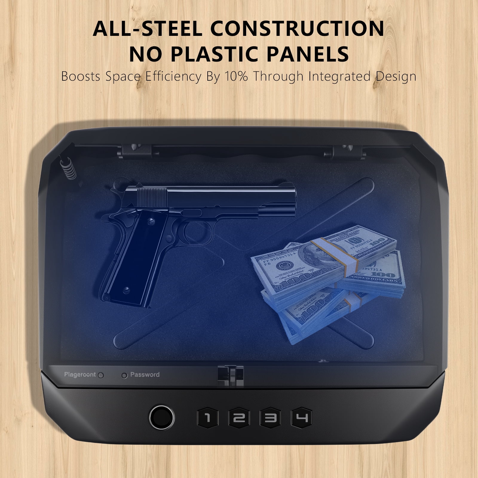 Biometric fingerprint pistol safe, revolver safe with fingerprint/backlit keypad/key, suitable for storing 2-3 revolvers, pistol safe suitable for home, nightstand, bedside and car