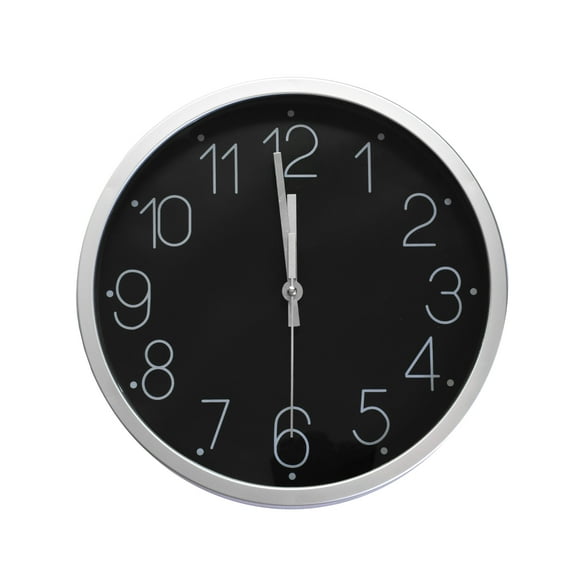 Reloj de Pared Moderno QZ Silencioso Elegante Plata con Fondo Negro 30 cms x 4 cms RLPLNE
