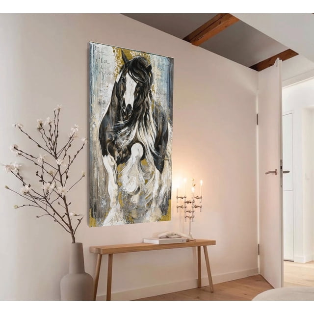 Cuadro Caballos Abstracto Colores Moderno En Lienzo Canvas Opción De Enmarcado Tintas Ecológicas