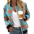 thumbnail image 4 of Yuwull Zip Up Jacket for Women, Womens Lightweight Jackets Floral Print Zipper Windproof Bomber Jackets Fashion Baseball Coat Boyfriend Casual Loose Outerwear, 4 of 6
