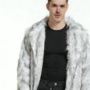 KBKYBUYZ Mens Faux Fox Fur Coat Turn-Down Collar Long Winter Jacket Gray L
