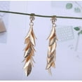 thumbnail image 2 of Clip on gold or silver clear stone 3" long textured bent leaf earrings, 2 of 4