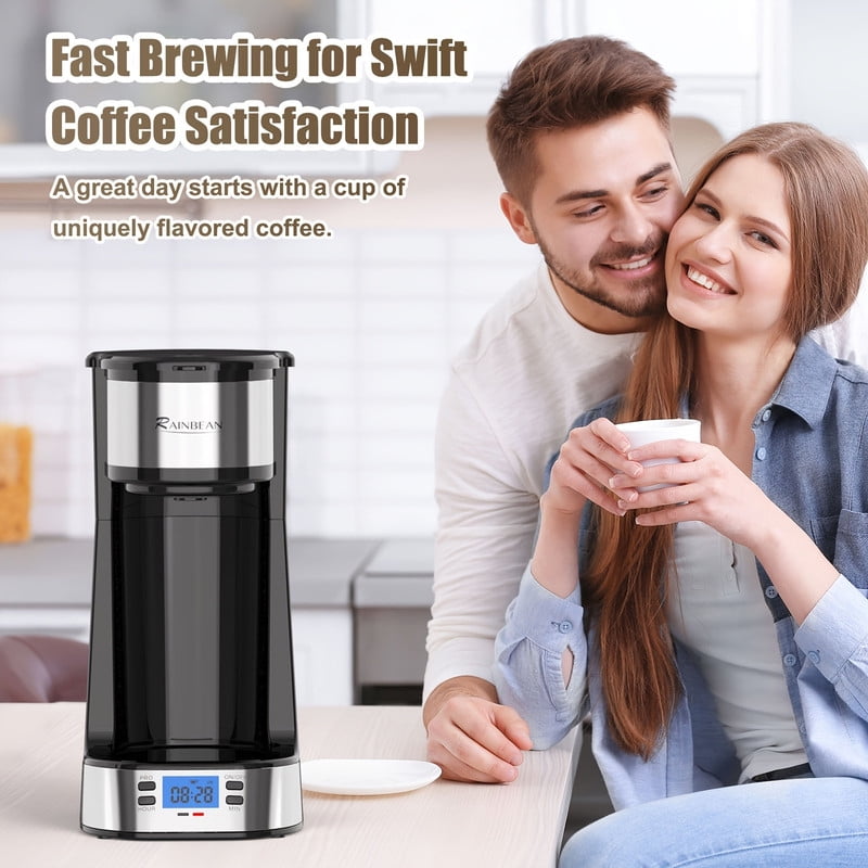 Programmable Coffee Maker with Removable Permanent Filter Basket, Auto Shut-Off, Single-Serve, Lightweight