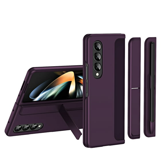 ELEHOLD for Samsung Galaxy Z Fold 4 Case with Stylus Pen, Hinge Protection Removable S Pen Holder Hidden Kickstand Drop Protection Shockproof Case for ZFold 4 5G 7.6 inch 2022, Purple