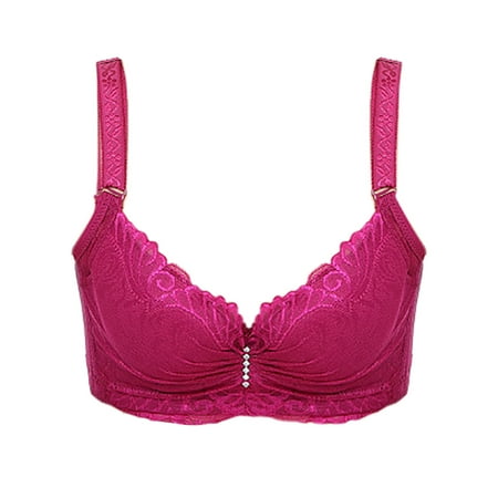 

YWDJ Sleep Bras for Women Women Four-breasted Steel Ring Bamboo Charcoal Thin Bra Underwear Wine 36