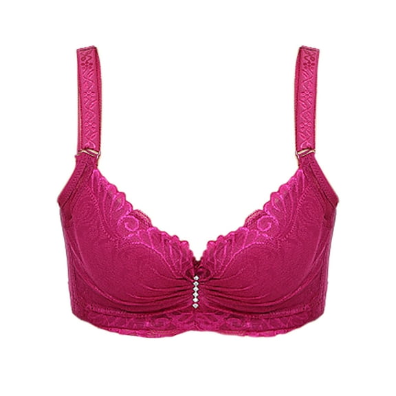 Bigersell Lace Bra Women Four-breasted Underwire Thin Bra, Underwear Big & Tall Size Strapless Bra for Big Busted Female, Style 1225, Wine 36B