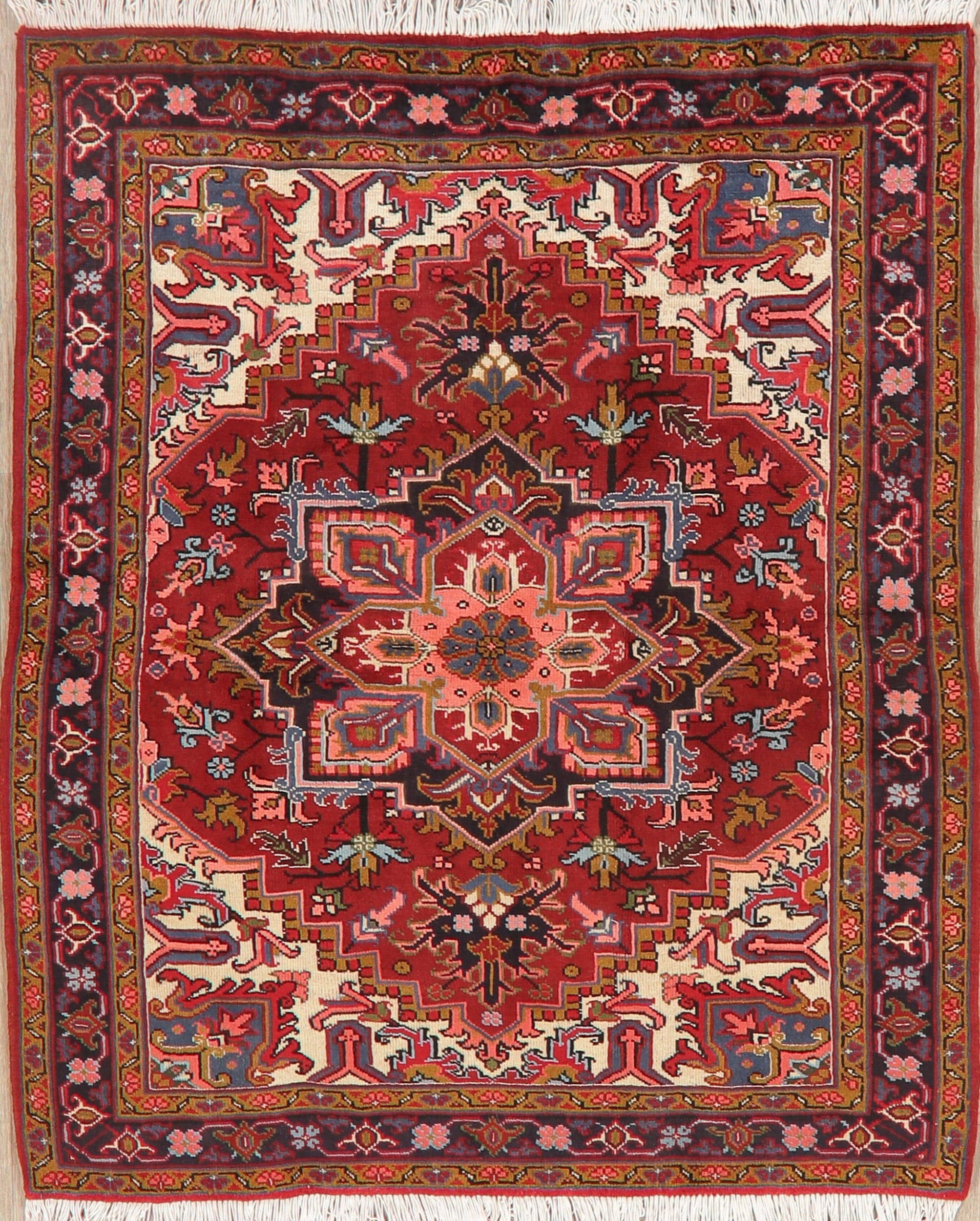 5x6 Geometric Oriental Wool Hand-Knotted Area Rug Red Carpet 5x6