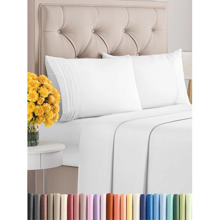Queen Size 4 Piece Sheet Set - Comfy Breathable & Cooling Sheets - Luxury Bed Sheets - Deep Pockets, White