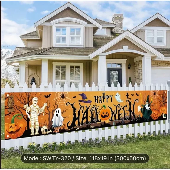 Happy Halloween Banner Party Sign For Fence Yard Porch Outdoor Decor