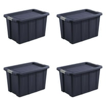 Sterilite 30 Gallon Latching Tuff1 Tote, Rugged Plastic Bin with Lid, Dark Blue, 4 Count
